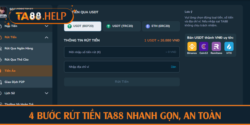 4 bước rút tiền TA88 nhanh gọn, an toàn