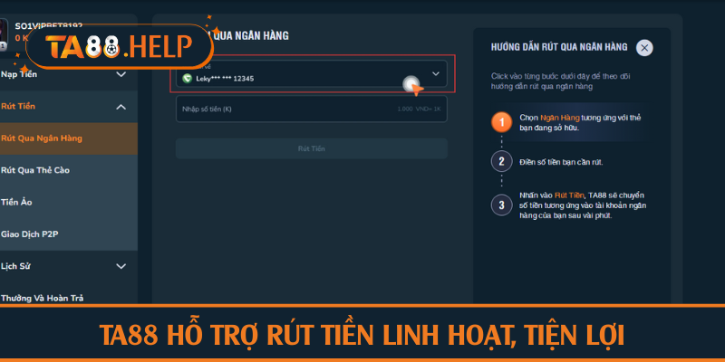 TA88 hỗ trợ rút tiền linh hoạt, tiện lợi